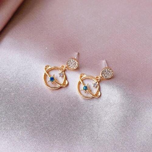Korean Fashion Universe Star Stud Earring Micro Inlaid Exquisite Simple Planet Earrings for Women Party Jewelry
