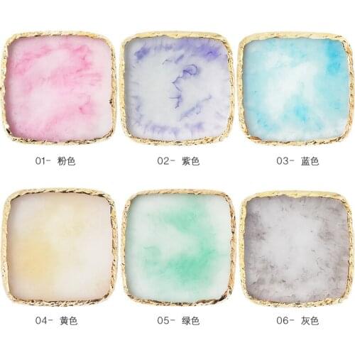 Square Nail Art Palette Resin Stone Agate Piece 6 Colors False Nail Colorful Paint Palette Display Board Professional Tool 1Pcs