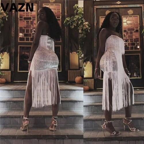 VAZN Summer New Party O-neck Spaghetti Strap Night Club Sexy Slim Young Dress 2020 Elegant Wind Sleeveless dress Women Dress