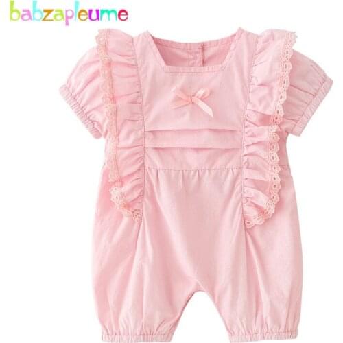 Babzapleume Summer Wear Newborn Clothes Princess Cute Pink Baby Girls Rompers Short Sleeves Baby Jumpsuit Toddler Costume BC1143
