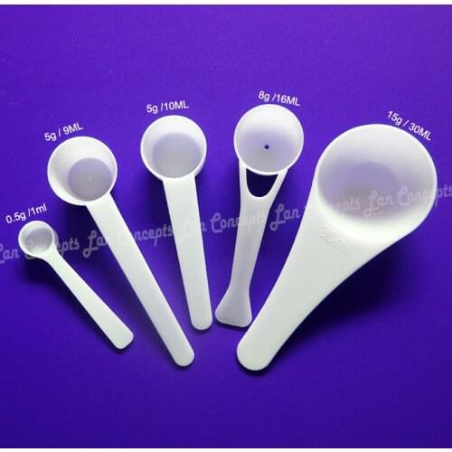 50pcs/lot Measuring Plastic Scoop PP Measure Spoon 0.5g 1ml 5g 9ml 10ML 8g 16ml 15g 30ml for option - white free shipping