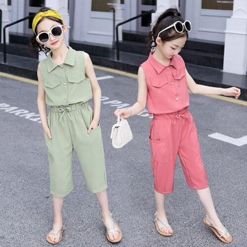 Fashion Girls Clothing Sets Teenage Kids Clothes Suit Pocket Shirt + Bow Pants 3-12 Years 2pc Children Clothing Set