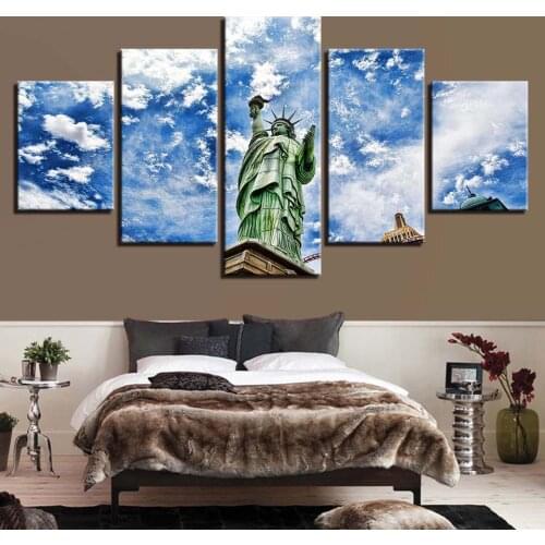 Modular Cheap Pictures Canvas Prints 5 Panel Statue Of Liberty Modern Frames For Painting Wall Art For Living Room Home Decor