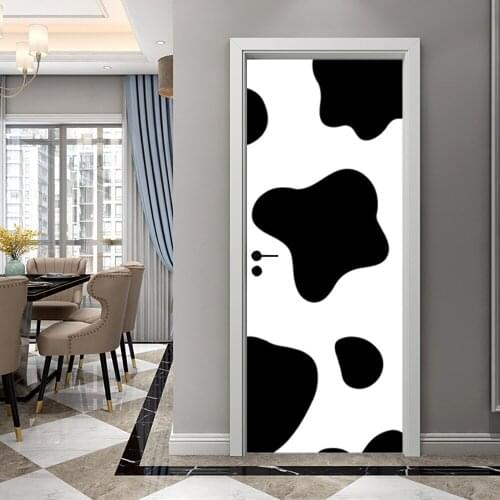 Cartoon Black and White Door Stickers PVC Self Adhesive Waterproof Wall Sticker Kitchen Bedroom DIY Design Wallpaper Home Decor