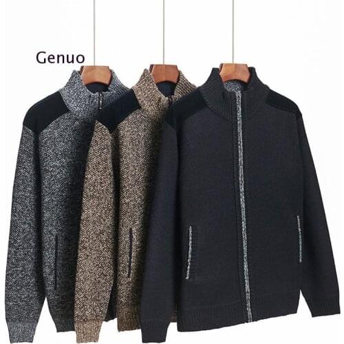 New Autumn Winter Jacket Men Warm Cashmere Casual Wool Zipper Slim Fit Fleece Jacket Men Coat Dress Knitwear Male
