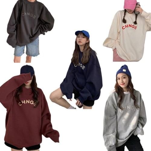 New Vintage Cotton Cool Lover Sweatshirt Womens Round Neck Sweater Loose Print Autumn Mid-length Blouse Fashion Streetwear