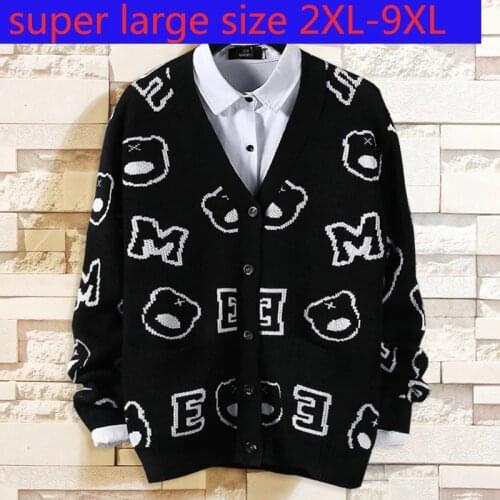 New Arrival Fashion Extra Large Loose Sweater Jacket Cardigan Men Thick Casual V-neck Computer Knitted Plus Size 2XL-7XL 8XL 9XL
