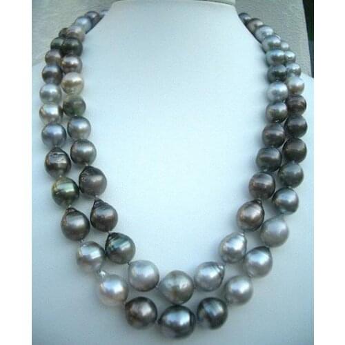 Charming hot sell 11MM SOUTH SEA NATURAL Tibetan BLACK GRAY PEARL NECKLACE shipping free