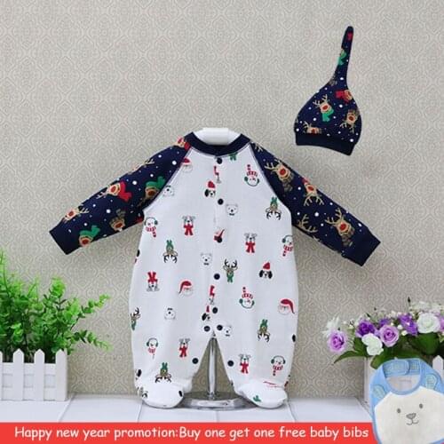 Newborn autumn my first pure cotton christmas rompers + hat 2 pieces/set baby boys clothes girl clothing