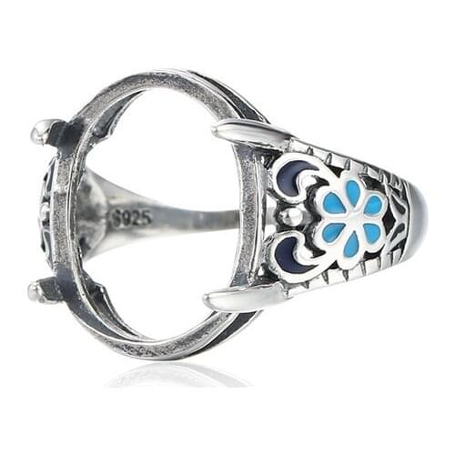 Ring Setting for 13x15mm Oval Cabochons Antique Style Ring Blank Thai Sterling Silver Enamel Adjustable Ring Base SR0246