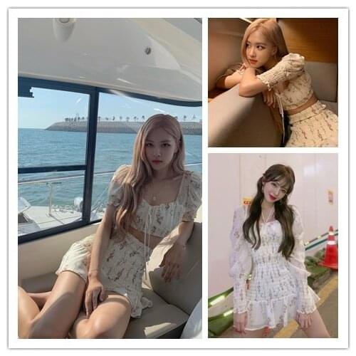 Kpop korean Celebrity Summer women white sweet Chiffon Pleated Long Sleeve Dress ladies korean Holiday style casual dresses