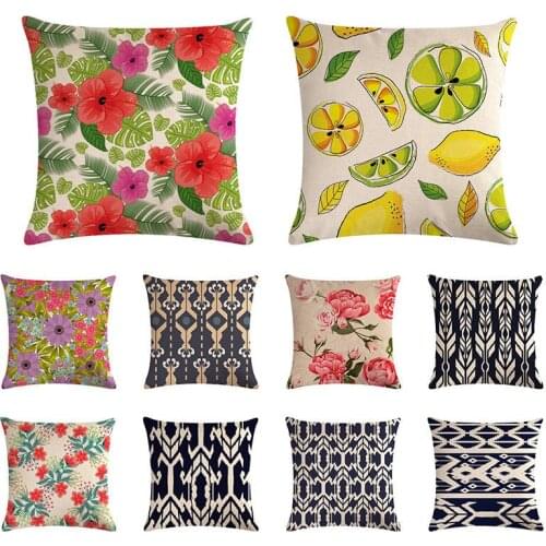 18'' Tropical Floral Cushion Cover Vivid Lemon Flower Printed Cotton Linen Throw Pillowcases Art Decor for Home Sofa 1459