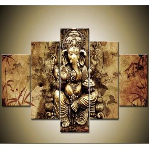 5 Piece Ganesha Red Maple Tree Paintings Posters Modular Wall Art Canvas Paintings Wall Decorations for Living Room