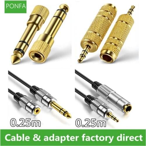 Durable Golden 6.35 Male to 3.5 Female Stereo Adapter Plug Headphone Adapter Plug Terminals Audio Cable Plug