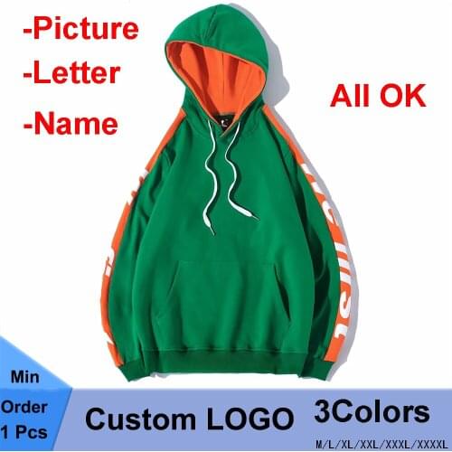 DropShipping Custom Logo Hoodies Women Men DIY Logo Text Photo Pullover Sweatshirt With Pocket Letter Hop Hip Party Streetwear