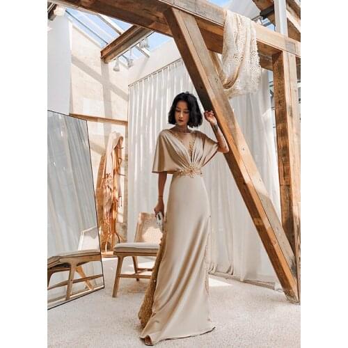 Grande taille robe satin longue sirène de champagne robe de soirée de mariage make you looks slim