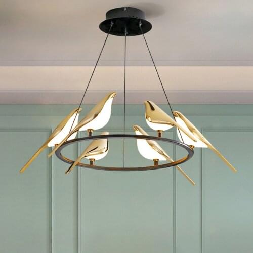 Art Gold Magpie Bird Home Decoration Lighting Luminaire Suspension Postmodernism Loft Livingroom Restaurant LED Chandelier