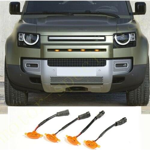 LED Car Front Grille LED Amber Light Raptor Style Light Kit Decor W/ Wire Speed 4Pcs For Land Rover Defender 2020-2021