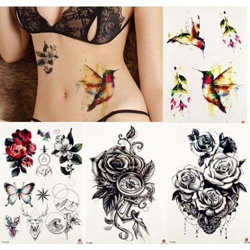 Flying Hummingbird Watercolor Temporary Tattoo Sticker Cute Body Art Arm Watercolor Waterproof Tattoos Women Sexy Fake Tatoo