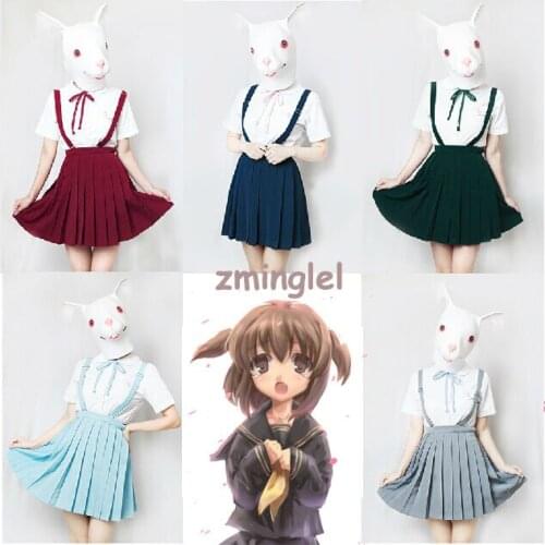 Japanese School Girls Solid Pleated Uniform JK Supspender Skirt Sailor Academy Style 5 colors