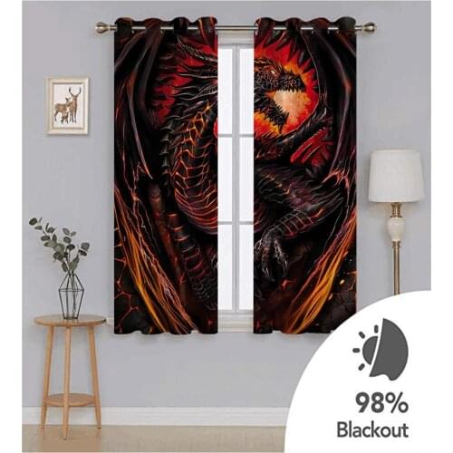 Custom 3D Photo Fire Dragon Curtain Large Window Home Interior Art Decor Bedroom Living Room Blackout Drapes Sets