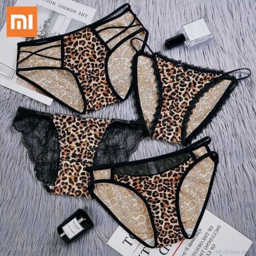 Xiaomi Leopard Panties Underwear For Woman Seamless Lace Sexy Underwear Female Plus Briefs Ladies Ice Silk Seamless Underpants