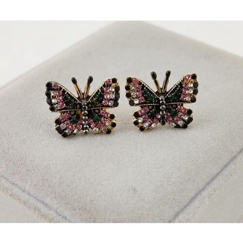 Women Ear Studs Creative Rhinestone Butterfly Stud Earrings Pierced Earrings Colorful Butterfly Studs Earring Sweet Jewellery