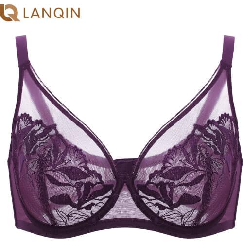 Womens Sexy Floral Lace Bra Unlined Underwire Full Coverage Plus Size Sheer Breathable Lightweight