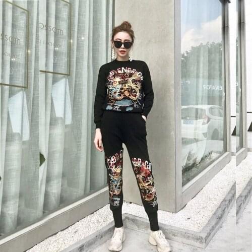 Women Fashion Casual Knitted Tracksuit Outfits Autumn O Neck Long-sleeve Pullover Knit Long Pants Set Female Black Knitwear Sets