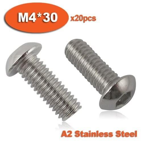 20pcs ISO7380 M4 x 30 A2 Stainless Steel Screw Hexagon Hex Socket Button Head Screws