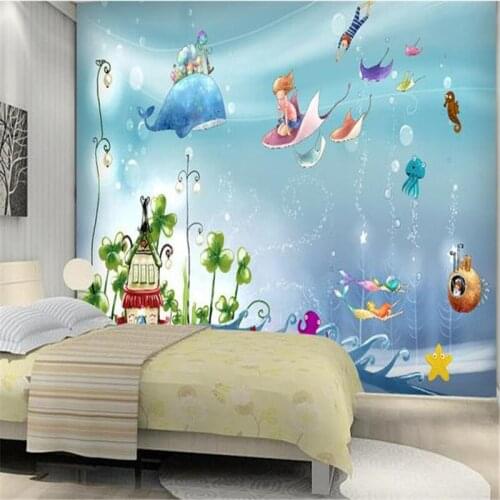 3D Custom Murals Cartoon Pattern Photo Wallpapers Kids Room Leaf Wall Papers Underwater World Dolphin for Living Room Home Decor