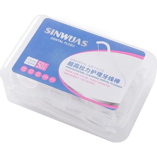 50 boxed high-strength dental floss sticks portable dental care flossing floss interdental cleaner bow toothpicks flat wire