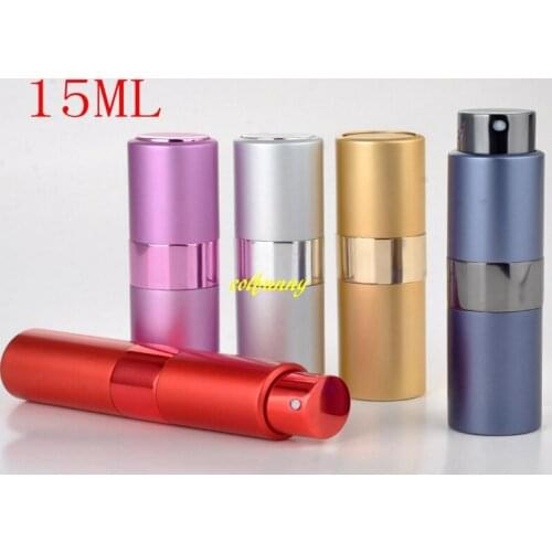 500pcs/lot Fast shipping 15ml Rotation Refillable Perfume Bottle Aluminum Spray Atomizer Empty bottles For Travel