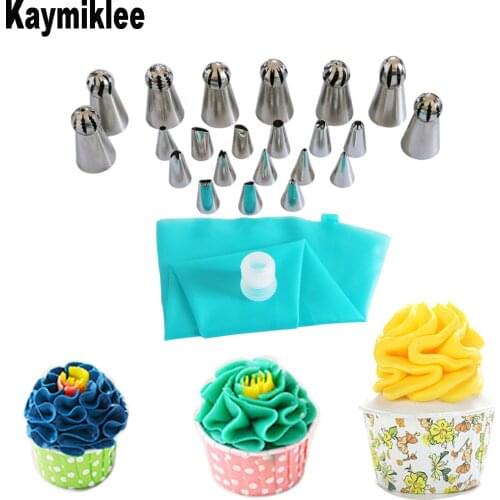 KAYMIKLEE 24PCS/SET Russian Icing Piping NozzlesPastry Set Cake Decoration Icing Tools Nozzl CS120