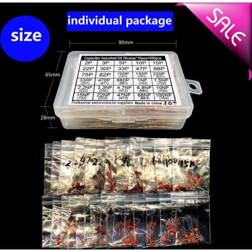 30Values 2pf-0.1uf 100nf Ceramic Capacitor kit 2/3/5/10/15/22/30/33/47/68/75/82/100/150/220/330/470/680/pf/p 1/1.5/2.2/3.3/NF
