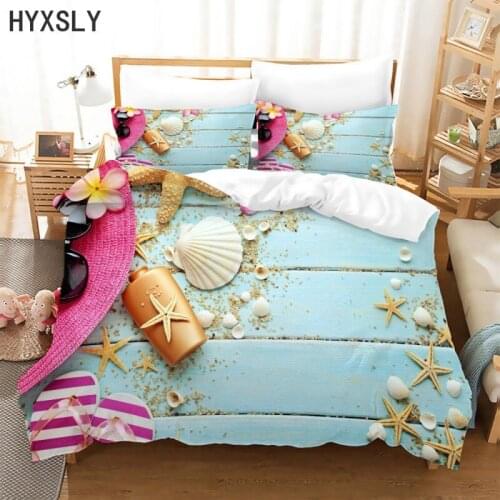 Summer 3D Printing Bedding Set Seaside Beach Starfish Duvet Cover Sets Kids Adult Bed Lines with Pillowcase Single Double Size