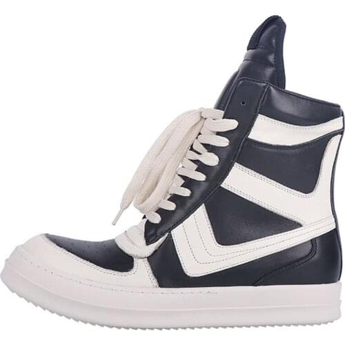 New Season Man Fashion Shoes Genuine Leather Sneakers Inverted Triangle High-top Shoes Thick-soled Increased Kanye West Shoes