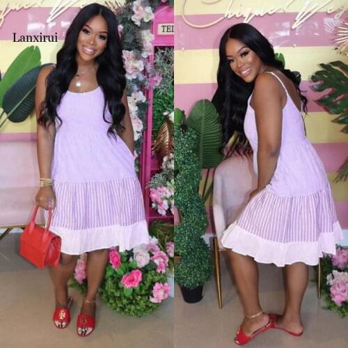 Summer Dress Stripe Design Home Wear Slip Dress Mini Dress Summer Club Wear Cami Straps