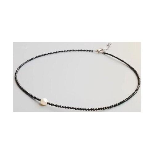 Favorite Pearl Jewelry New Real Black Spinels Freshwater Pearl Beads Choker Necklace Popular Jewelry For Women Nice Gift