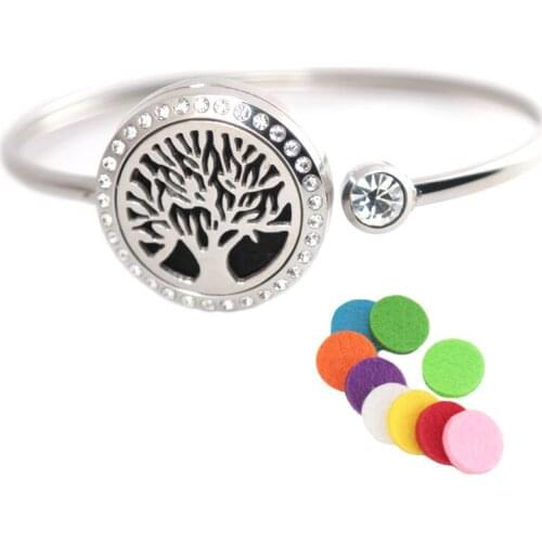 25mm Magnet 10pcs Stainless steel Aromatherapy locket Bracelet Bangle essential oil diffuser locket Tree of Life bracelet