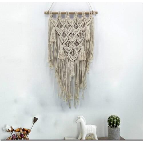 Macrame Wall Art Hand-made Dyed Cotton Wall Hanging Tapestry Lace Bohemia Tassel Boho Home Decor Living Room Wall Decoration