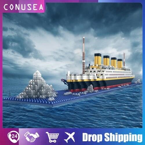 1860 Pcs Titanic cruise ship model boat The Black Pearl 3D Mini DIY Building Blocks Bricks Kit children Educational toys For kid