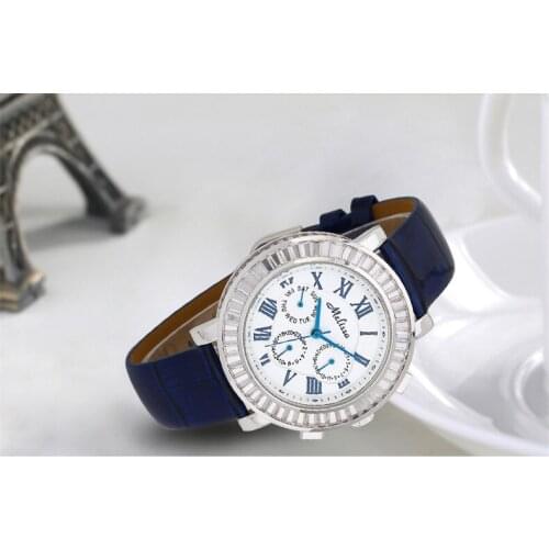Fashion MELISSA Vintage Roman Watch Neutral Women Leather Wristwatches Workable 3 Eyes Reloj Blink Zircon Feminino Montre F11570