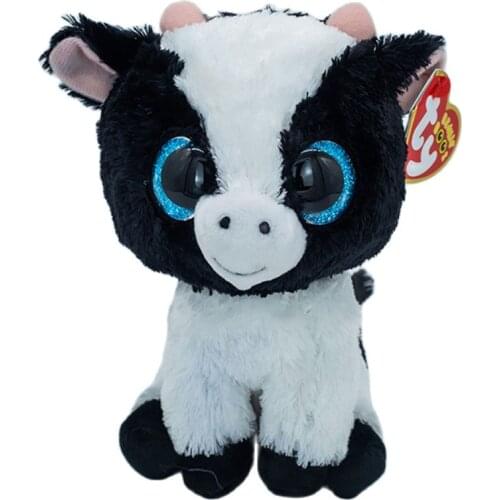 New Ty Beanie Big Eyes Soft Plush Stuffed Pea Animal Black and White Cow Collection Cute Toy Doll Child Birthday Christmas Gift
