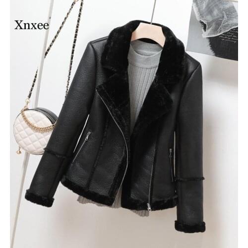 2020 New Winter Faux Shearling Sheepskin Coats Women Thick Warm Pu Faux Lamb Leather Jacket Black Motorcycle Female Overcoat Top