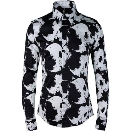 New arrival fashion casual Skull Genuine Digital Printing Men Shirts 100%cotton high quality long sleeve plus size M-2XL3XL 4XL