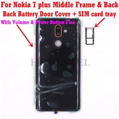 For Nokia 7 plus 7P Original Housing Mobile Phone Front LCD Frame Back battery door cover SIM card tray volume power key flex