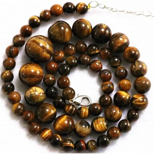 Popular yellow tiger stone 6-14mm round beads tower chain necklace diy beautiful jewelry making 18" B1019