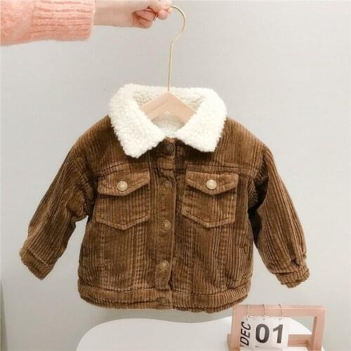 Boys ' Retro Fashion Casual Chlidrens Single Breasted Jacket Solid Corduroy Jacket Autumn and Winter Lapel Plush Top
