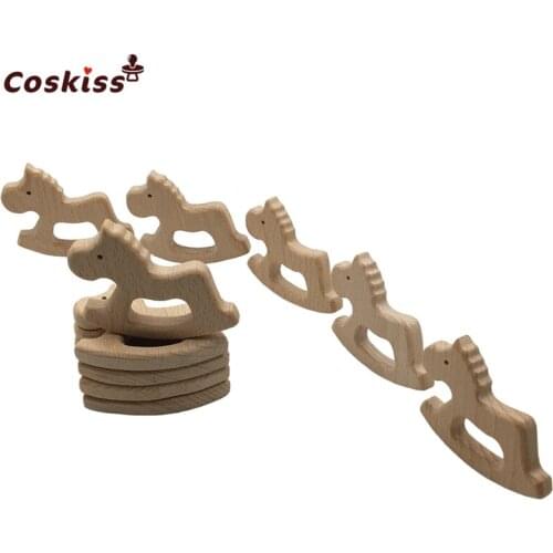 Beech Wooden Teether Aniamls Horse Timber Roe Bambi Food Grade Wood DIY Nursing Necklace Charms